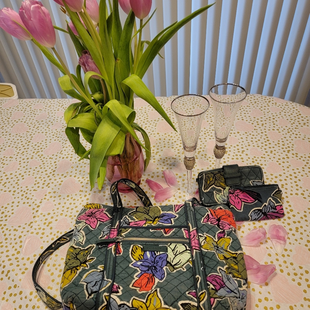 BEAUTIFUL Bradley Handbag Lily patten w/ matching Wallet & Coin Bundle Like New!